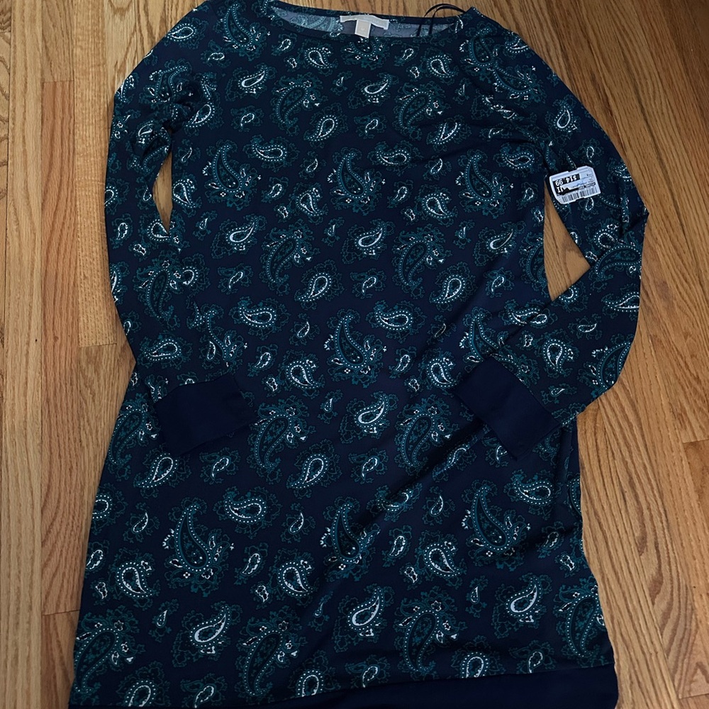 Michael Kors Long Sleeve Blue and Green Dress